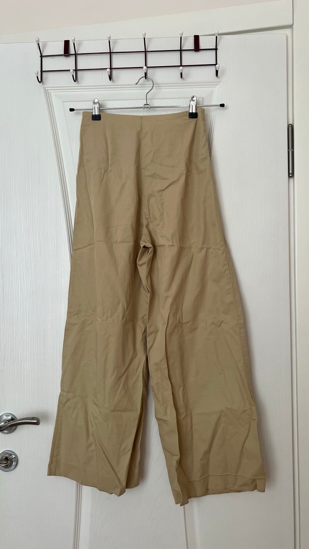 Bol Kesim Kemerli Bej Keten Pantolon - Görsel 2