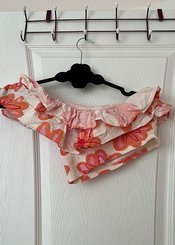 Kız Çocuk Pembe Fırfırlı Straplez Bluz - Görsel 2