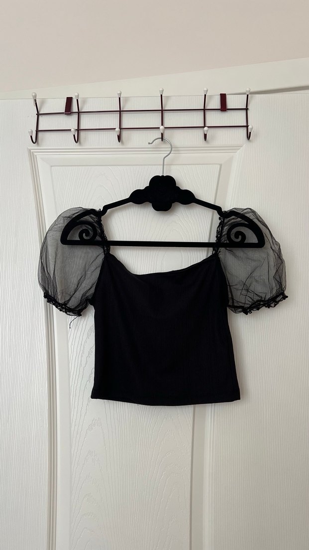 Siyah Dantelli Straplez Gotik Bluz - Görsel 2