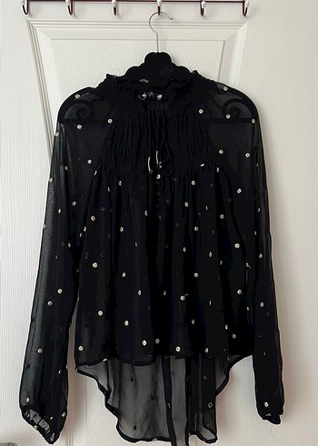 Uzun Kollu Siyah Drapeli Bohem Bluz - Görsel 2