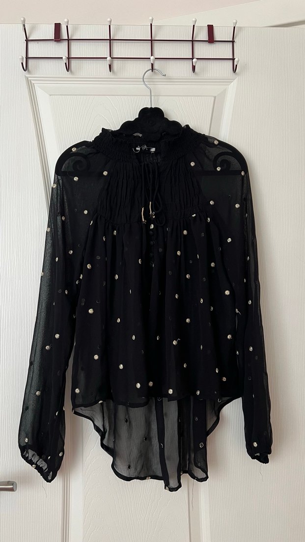 Uzun Kollu Siyah Drapeli Bohem Bluz - Görsel 2