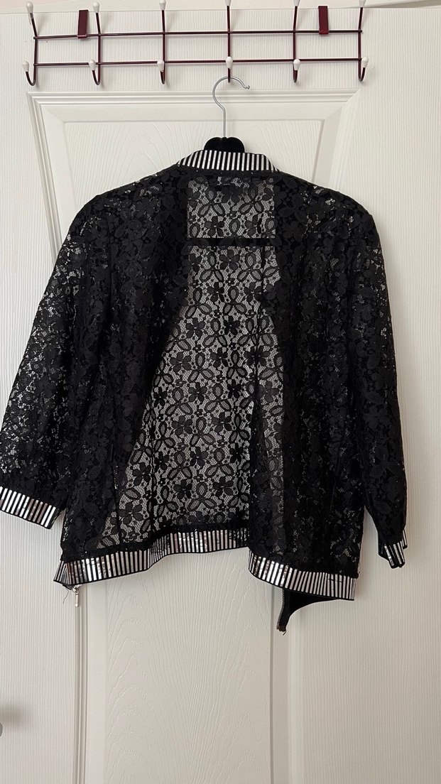 Dantel İşlemeli Siyah Midi Ceket - Görsel 2