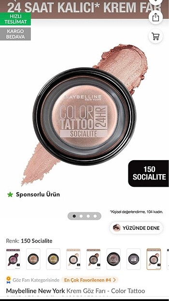  Beden Renk Maybelline New York Krem Göz Farı