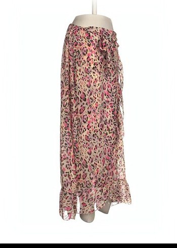 Vintage Love Pembe leopar Bağcıklı şifon Bohem Uzun Etek