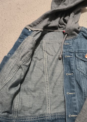 Gri Kapüşonlu Gri Kolları Denim Kadın Ceket - Görsel 2