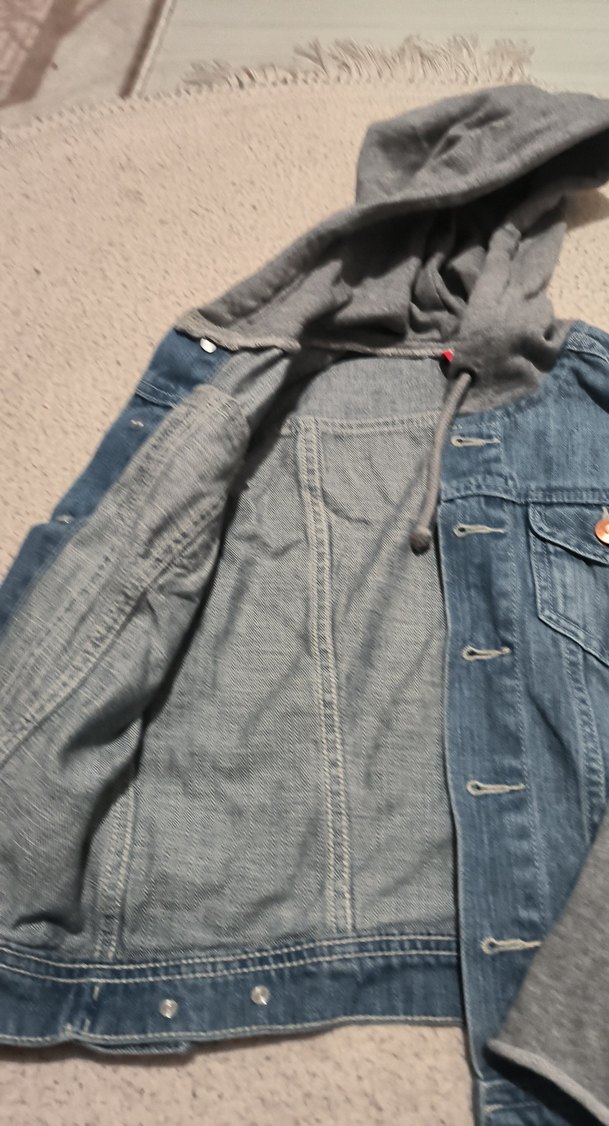 Gri Kapüşonlu Gri Kolları Denim Kadın Ceket - Görsel 2