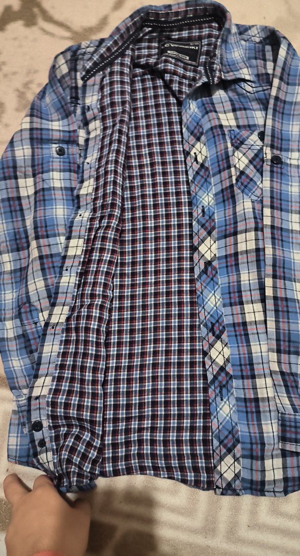 Erkek Mavi Kareli Düğmeli Gömlek - Görsel 2