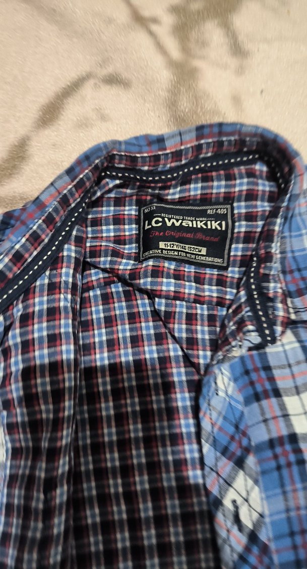 Erkek Mavi Kareli Düğmeli Gömlek - Görsel 3