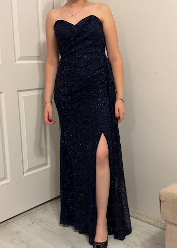 Uzun Lacivert Straplez Abiye Elbise 3000 Tl - Görsel 2