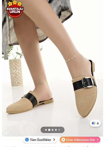 Bej Kadın Hasır Örgü Kısa Topuklu Terlik - Görsel 3