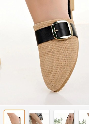 Bej Kadın Hasır Örgü Kısa Topuklu Terlik - Görsel 2