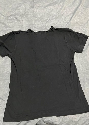 Kız Siyah Pamuklu Puff Kollu T-shirt - Görsel 2