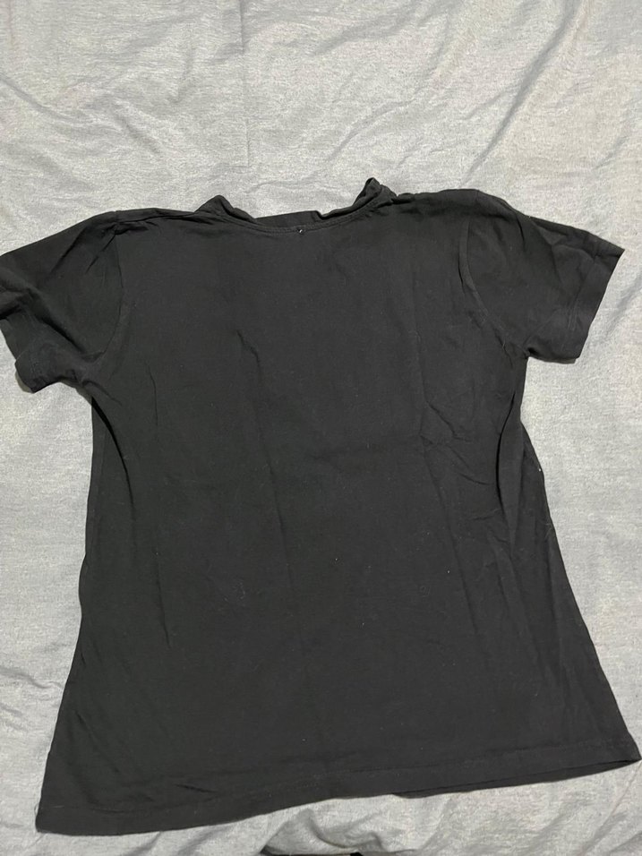 Kız Siyah Pamuklu Puff Kollu T-shirt - Görsel 2