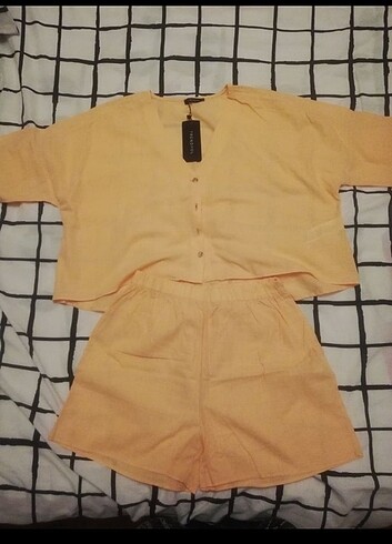 l Beden Şeftali Rengi Yazlık Pijama