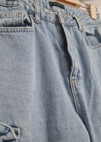 bol kesim Cep Detaylı Mavi Kadın Kot Pantolon - Görsel 8