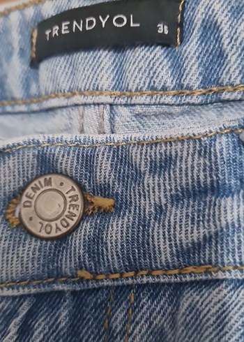 bol kesim Cep Detaylı Mavi Kadın Kot Pantolon - Görsel 9