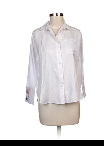 Pamuklu Beyaz Uzun Kollu Flamingo Desenli Gömlek - Görsel 4