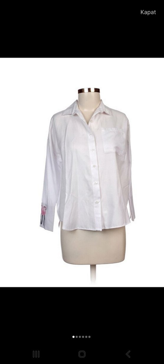 Pamuklu Beyaz Uzun Kollu Flamingo Desenli Gömlek - Görsel 4