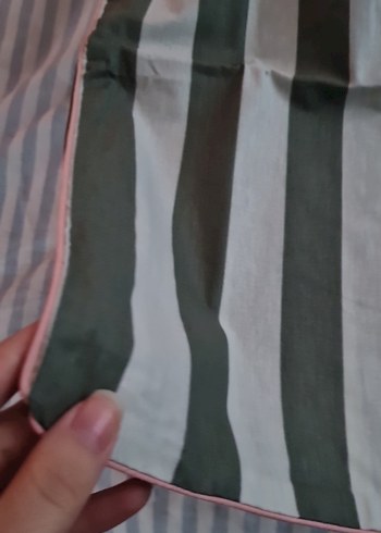 Çizgili Haki beyaz Pamuklu Yastık Kılıfı Takımı - Görsel 3