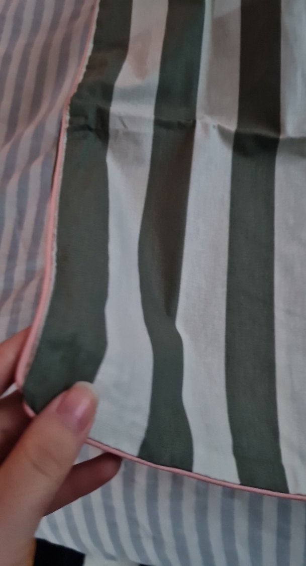 Çizgili Haki beyaz Pamuklu Yastık Kılıfı Takımı - Görsel 3