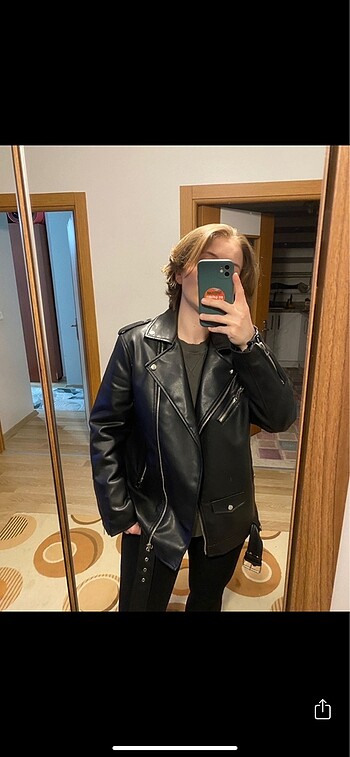 m Beden siyah Renk Stradivarius oversize biker deri ceket