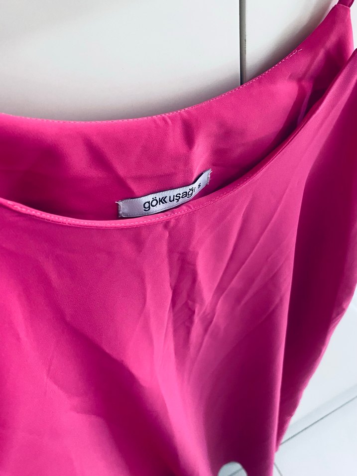 Fuşya ince Askılı Salaş midi Elbise - Görsel 2