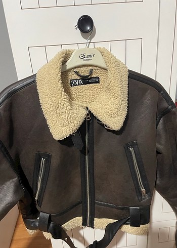 m Beden Kürklü Kahverengi Deri Biker Ceket