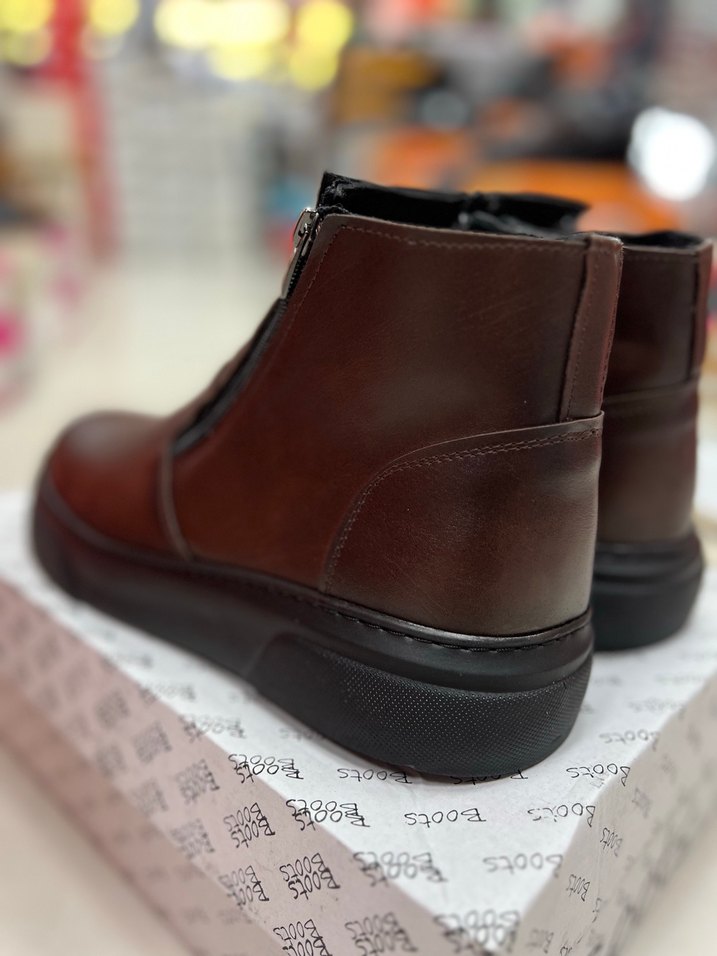 Erkek Kahverengi Deri Fermuarlı Bot - Görsel 5