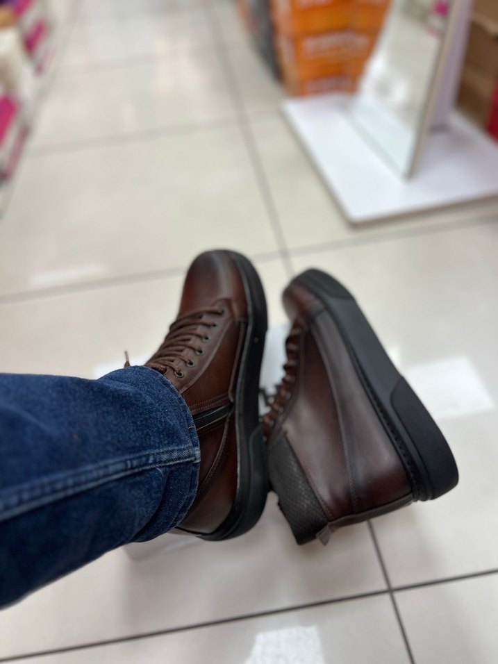 Kahverengi Deri Erkek Bot - Kemer Detaylı - Görsel 2