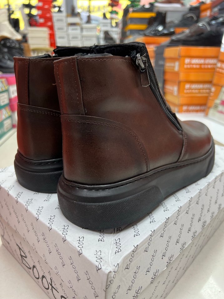 Fermuarlı Kahverengi Deri Erkek Bot - Görsel 5