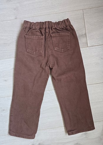 Kız Çocuk Kahverengi Nakışlı Bol Kesim Kot Pantolon - Görsel 3