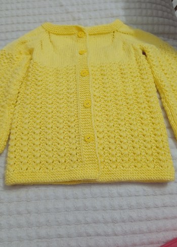 Sarı Kız Örgü Kolsuz Hırka yelek ceket - Görsel 2