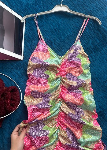 Renkli Bağlamalı Kadın elbise - Görsel 3