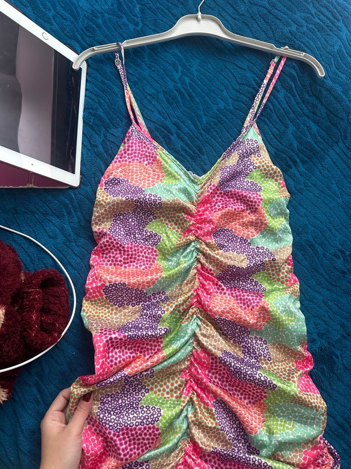 Renkli Bağlamalı Kadın elbise - Görsel 3