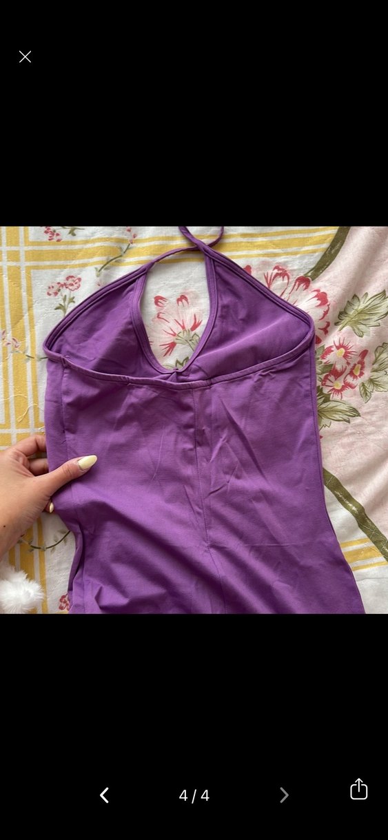 Mor V Yaka Mini Kadın Tulum - Görsel 4