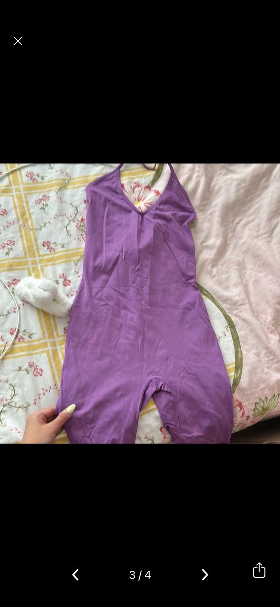 Mor V Yaka Mini Kadın Tulum - Görsel 3