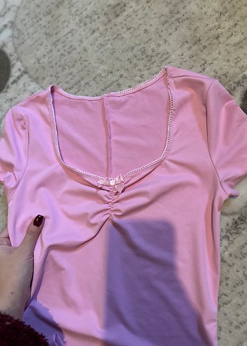 Pembe V Yaka Kısa Kollu Kadın Tulum - Görsel 5