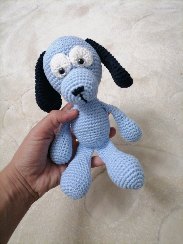 Mavi El Örgüsü Peluş Oyuncak Köpek - Görsel 2