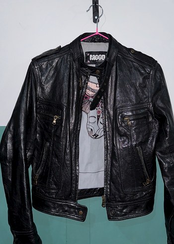 Kadın Siyah Deri Biker Ceket