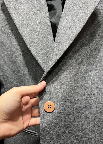 Gri Düğmeli Kadın Blazer Ceket - Görsel 2