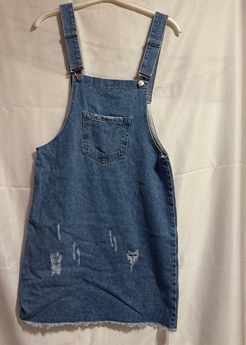 Kadın Mavi Denim Mini Askılı Tulum - Görsel 3