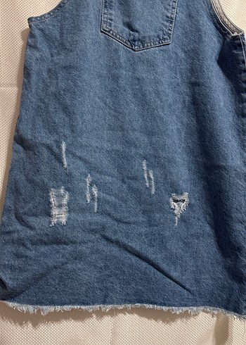 Kadın Mavi Denim Mini Askılı Tulum - Görsel 4