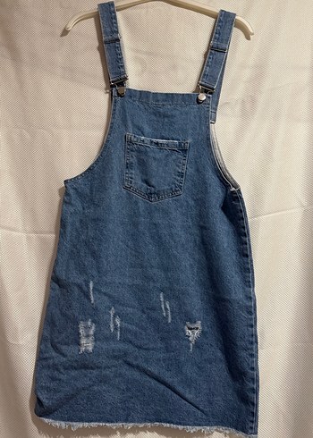 Kadın Mavi Denim Mini Askılı Tulum - Görsel 2