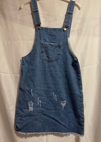 Kadın Mavi Denim Mini Askılı Tulum - Görsel 5