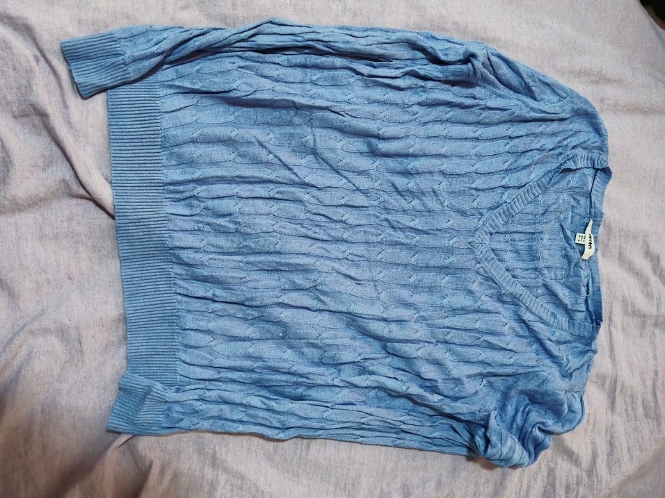 Mavi V Yaka Triko Kadın Kazak - Görsel 2