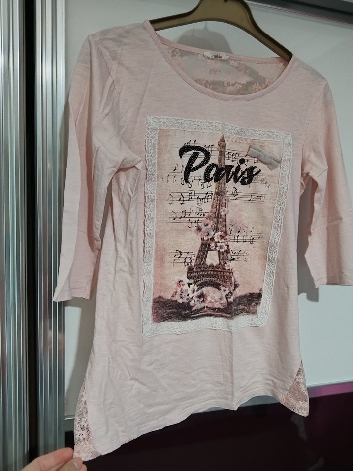 Pembe Dantelli 3/4 Kollu Tişört - Görsel 2