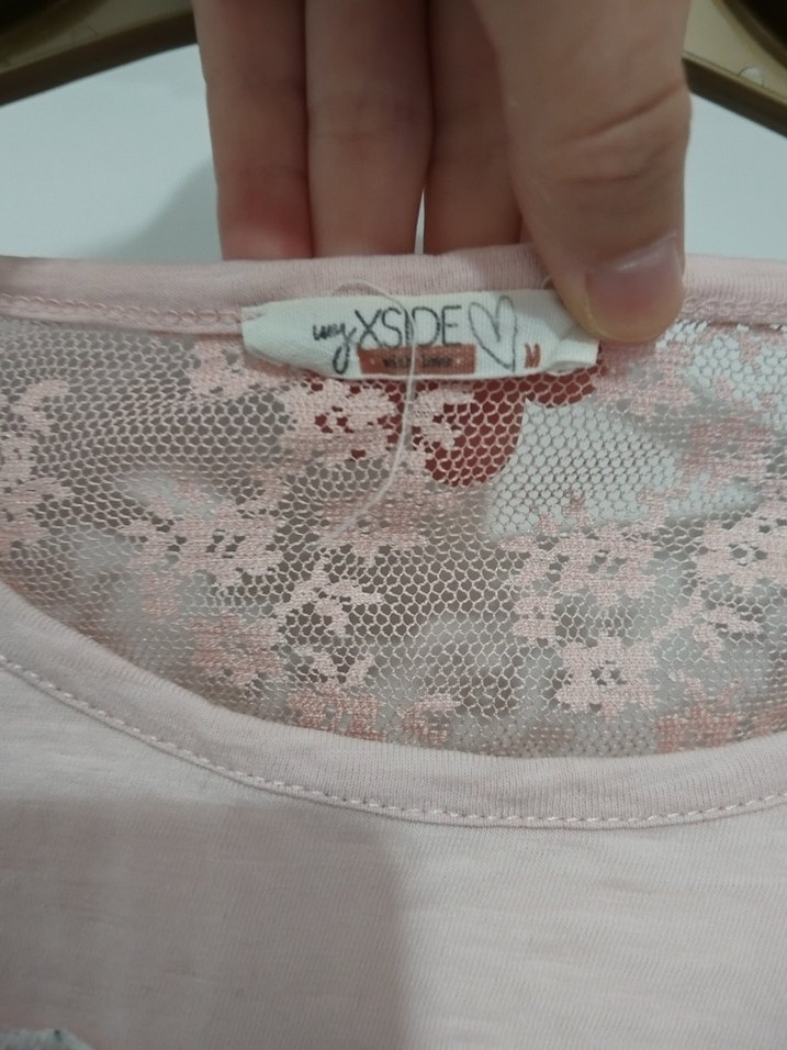 Pembe Dantelli 3/4 Kollu Tişört - Görsel 4