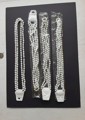 Uzun Beyaz inci Boncuklu Kadın Kolye - Görsel 2