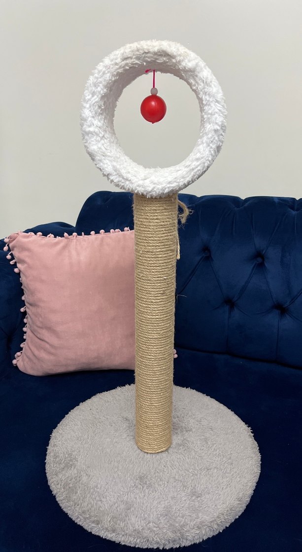 Beyaz Halka Oyuncaklı Kedi Tırmalama Tahtası - Görsel 4