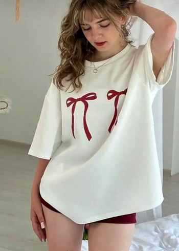 Nakışlı Fiyonklu Beyaz Kadın Sweatshirt - Görsel 2